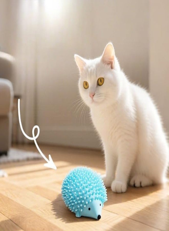 GNOLY فرشاة تدليك الحيوانات الأليفة على شكل قنفذ من GNOLY - لعبة مطاطية حرارية ناعمة للكلاب والقطط - تصميم مريح للتدليك لتخفيف الحكة والتحكم في تساقط الشعر والعناية اليومية (قطعة واحدة) (أزرق) - Image 3